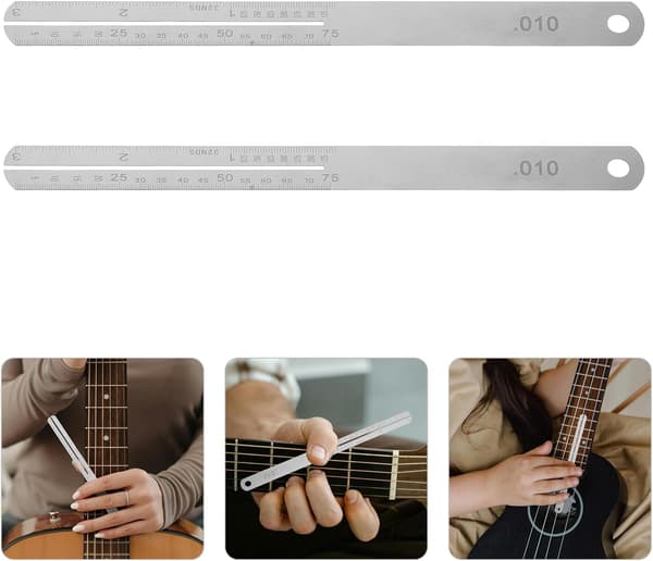 1 par gribebrætbeskyttere i rustfrit stål med skala til guitar og bas
