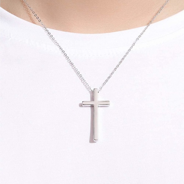Simple Cross vedhæng halskæde til Lmell mænd kvinder rustfrit stål Link kæde gave