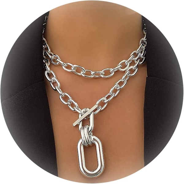 Lagdelt Chunky Halskjede For Kvinner Kubansk Kjede Karabinkjede Punk Statement Halskjede Chunky Choker Halskjede Smykker For Tenåringsjenter