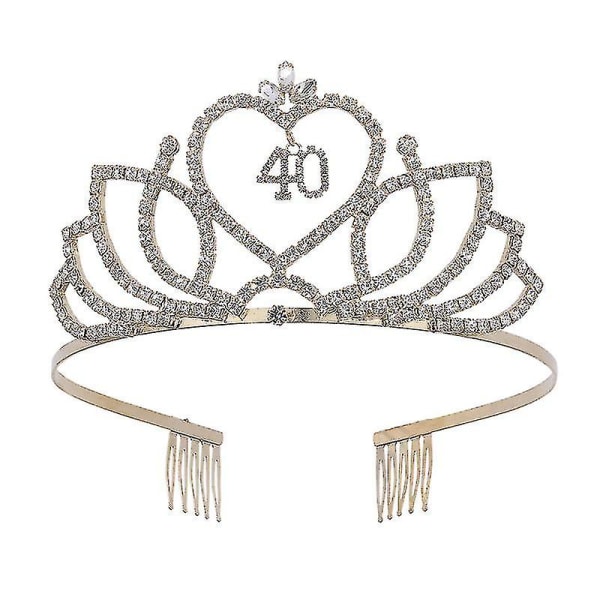 1 kpl 40-vuotissyntymäpäivän kruunun ontto metalliseos tekojalokivi-inlay-hiuspanta kampauksella juhliin (kultainen)-liuyue