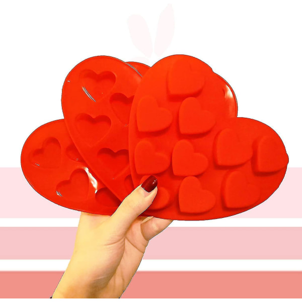 Silikone chokoladeforme, valentinsdag hjerteform Non-stick køkkenbagepander isterningbakker til fremstilling af kage slik Gumdrop Jelly (3 stk, rød A Szk