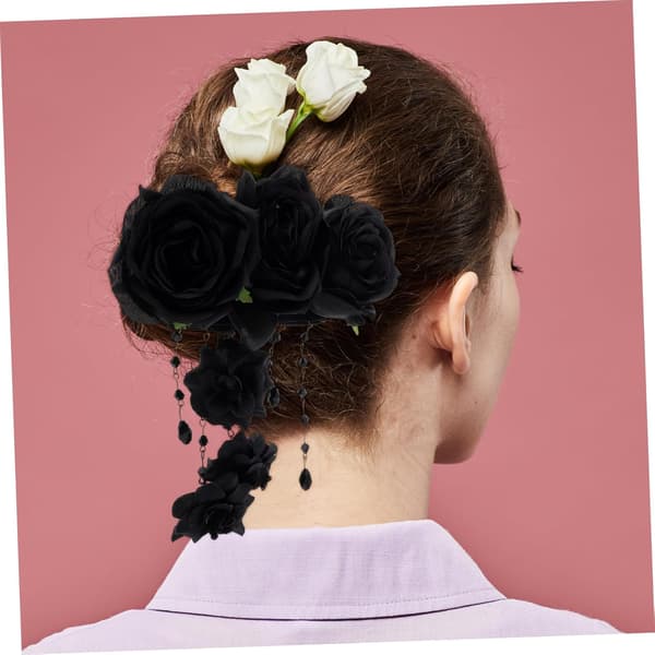 Gotiske hårspenner Roseblomst Hårnål Dusk Svart Rose Hodeplagg Hårtilbehør
