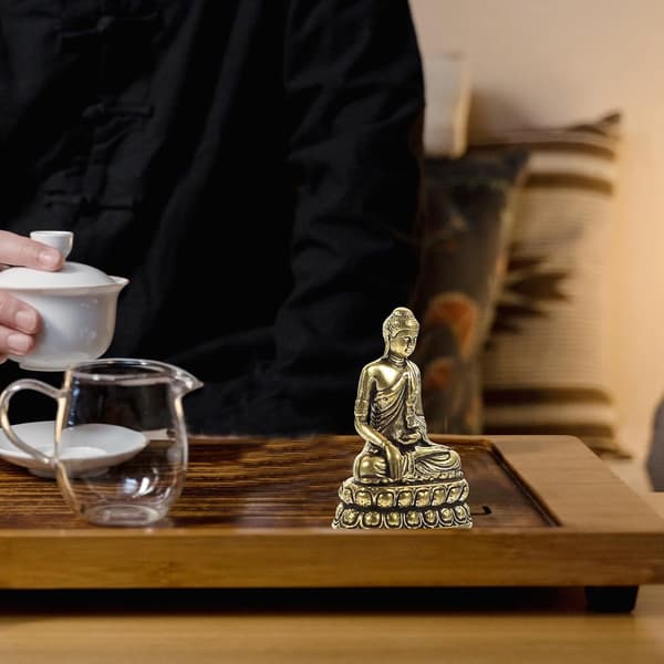 Messing Buddha-statue Sakyamuni-statue Messinghåndverk-figur Vintage gyllen suvenir