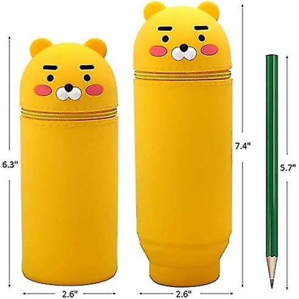 Sarjakuva söpö case, seisova case lapsille, seisomaan vedettävä silikonipenaalilaukku (väri: keltainen)