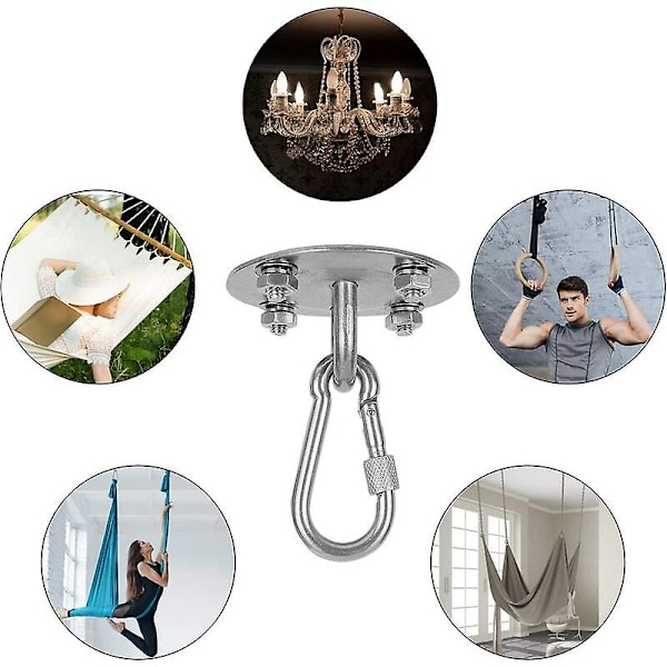 2 Set 400kg Kapacitet Takkrok i Stål, Hängmatta, Gunga (med Karabinkrok och 4 Skruvar) för Hängmatta Hängstol Inomhus Gunga Yoga Lampa