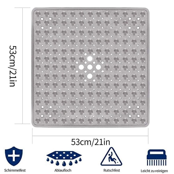 Firkantede Brusematte, 53 X 53 Cm, Skridsikker Badematte, Anti-skimmel Badematte Med Sugeskål