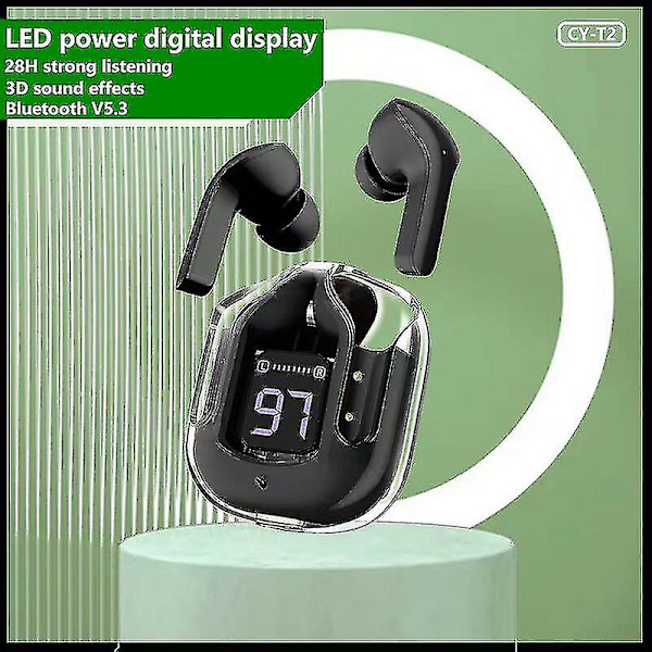 Cy-t2 Trådløse Bluetooth Headset Transparent Enc Høretelefoner Led Power Digital Display Stereo Lyd Øretelefoner Til Sport Arbejde (dp)