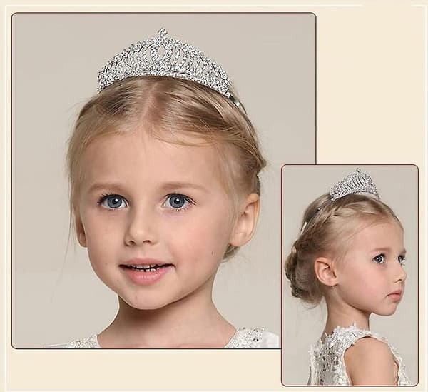 Barne- og prinsessekrone med glitrende krystaller og steiner til bursdag