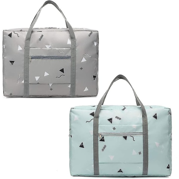 2-pak sammenfoldelig rejsetaske med fastgjort på rullekufferten (grå. grøn)