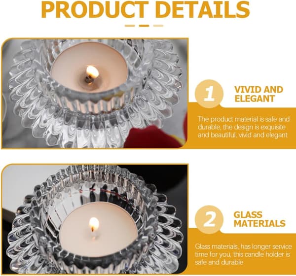 2 stk. telysglass, lysestaker i glass, flat bunn, elegant, moderne design, enkle å bære