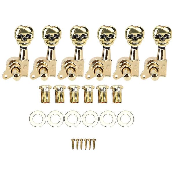 6 st Guld Dödskalleformade Elektriska Gitarr Stämningsknappar, Hållbar Fullt Tät Design Gitarr Stämningsknapp