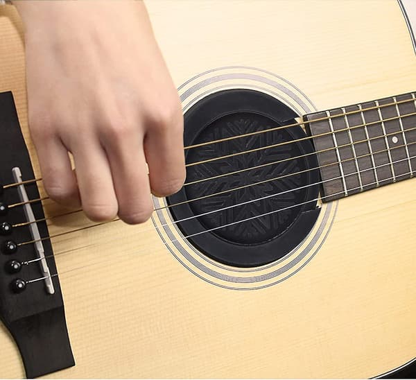 Ljudhålsöverdrag för akustisk gitarr, svart gummiblock, diameter, gitarr-dämpare, feedback-buster, ljudhålsöverdrag