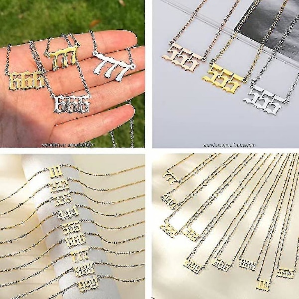 Enkelinumero-kaulakoru hopea/kulta ruostumaton teräs Numerologia korut Silver