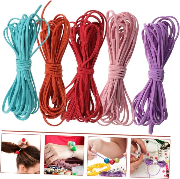 5 stk. elastisk snor for armbånd, smykkelaging, DIY-håndverk, hårtilbehør, elastisk perlesnor