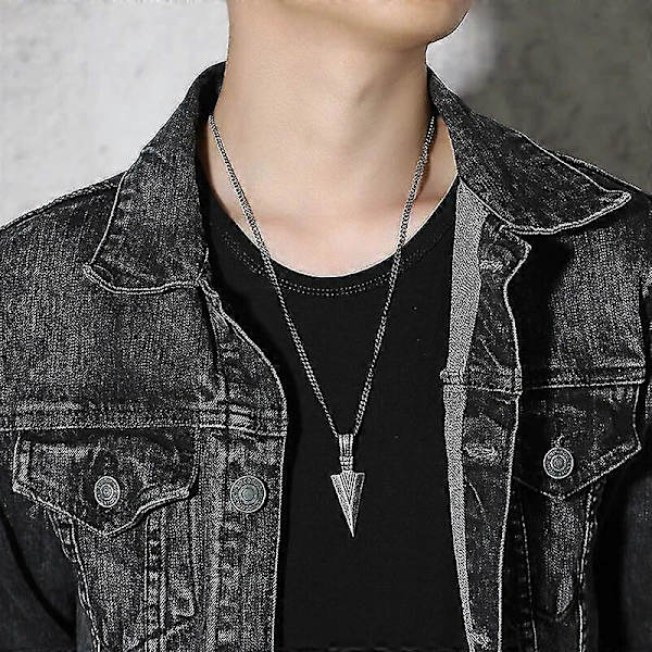 Miesten Kylmä Vintage-Nuoliriipuskaulakoru Monivärinen Ruostumaton Teräs Mies Rock Punk Lahjat Korut Silver no chain