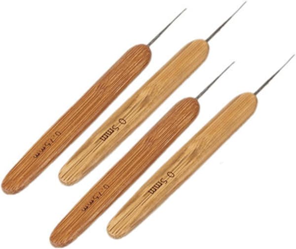 4 st förkolnade virknålar i bambu, rundhuvade enkelspetsiga sticknålar 0,5 mm 0,75 mm