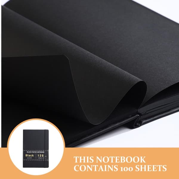 Blank sort papir notesbog A5 størrelse 200 sider sort papir journal til gelpenne og hvidt blæk