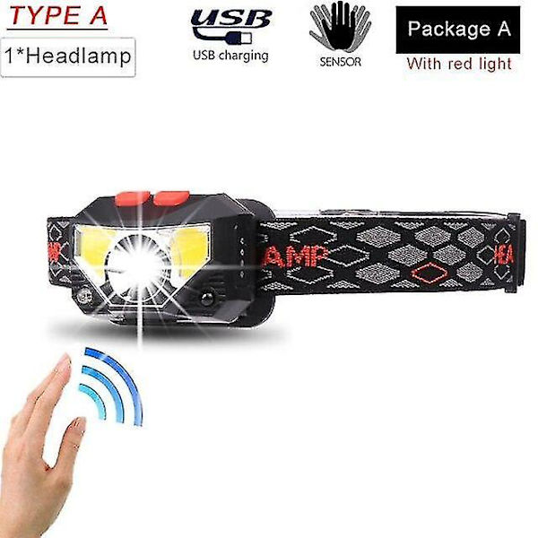 80 000 lm Tehokas LED-otsalamppu Sensori USB Latautuva Taskulamppu