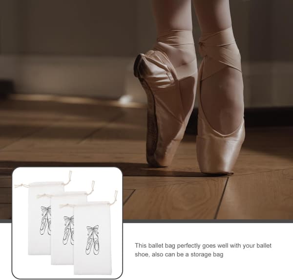 3 stk. hvide balletskotasker med snorelukning, fnugmateriale