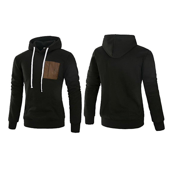 Langærmet hættetrøje med hætte til mænd - Patchwork Sweatshirt