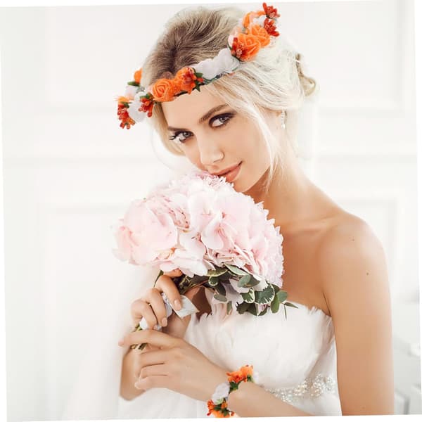 1 sæt Boho Rose Blomster og Håndledsblomst Bryllupper Strandfotografering Hårpynt