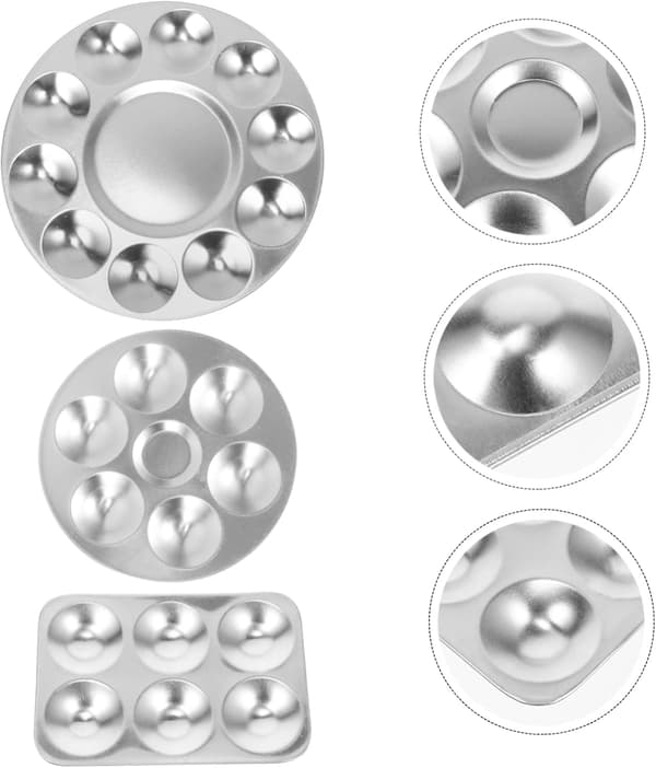 3 stk. aluminiumsmalingspalettbrett for blanding og oppbevaring av malingsfarger, lett, solid metallmateriale