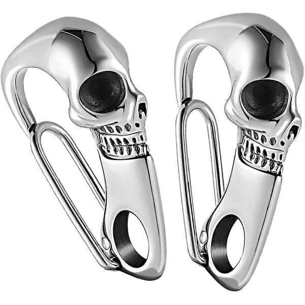 Metal Keychain, Skull Lobster Clasps Keyring Carabiner Clip Key Buckles For Men Silver)(2pcs