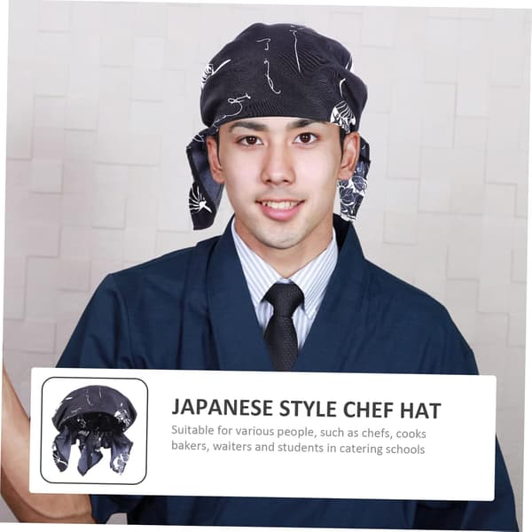 Blå kockmössa i japansk stil för kockar och servitörer, elastisk arbetsmössa i tyg med vacker form