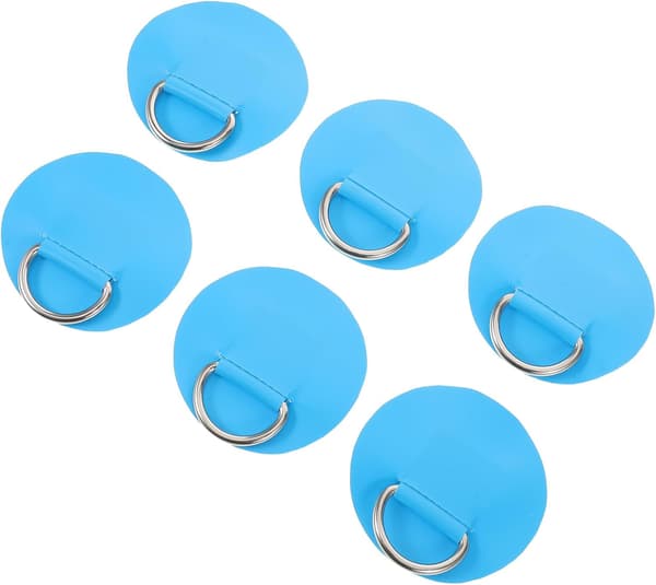 6 stk blå PVC padlebrett D-ringer med 6,5 cm D-ringlapper i rustfritt stål