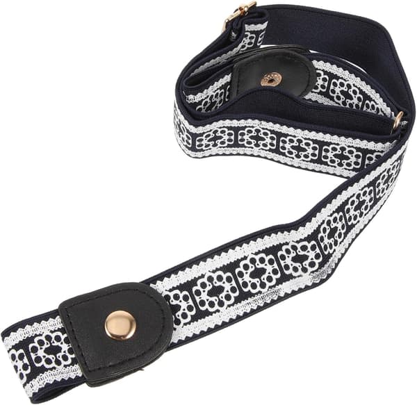 Elastisk justerbart midjebelte for kvinner og menn, spenneløst elastisk jeansbelte med blått blomstertrykk