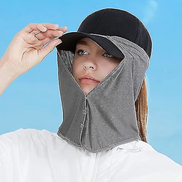 Solskydd för utomhus, visir i garn, solgardin, cykling, fiske, golf, nackskydd, sval känsla, mask, andningsbar, snabbtorkande, hatttillbehör (1 st, grå)