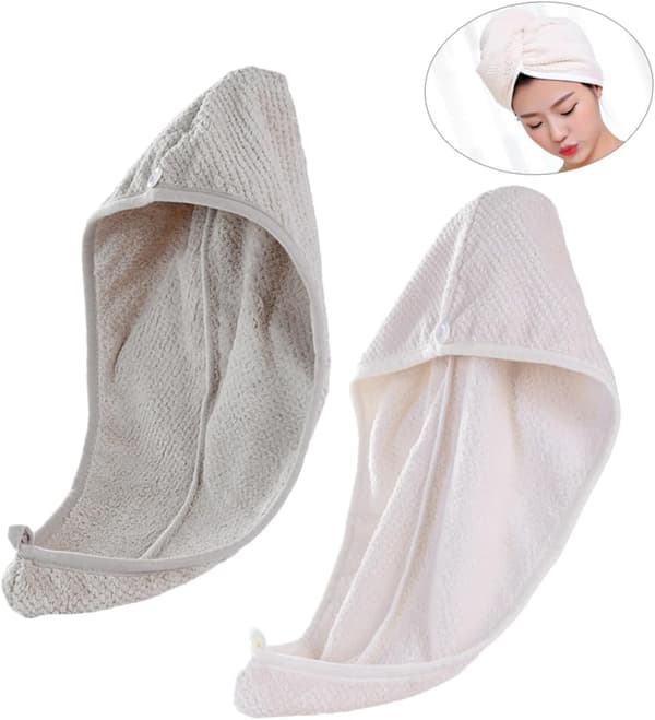 2 stk. mikrofiber hårhætte, absorberende håndklædeindpakning, sovehætte, hurtigtørrende hår, tilfældig farve
