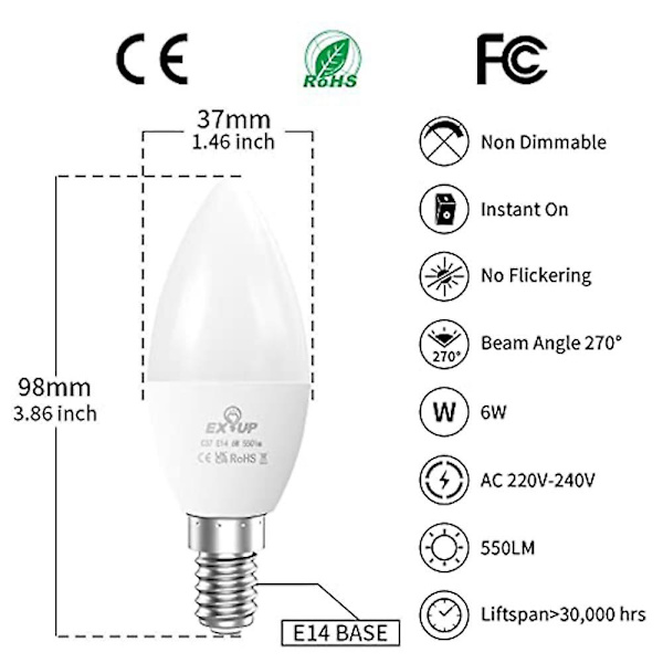 10 kpl 6W Kynttiläkandelabri LED-lamppu 600lm E14