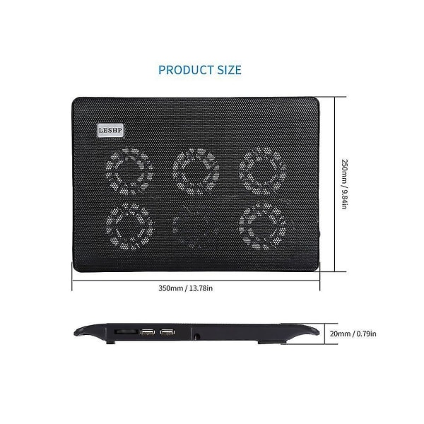 LESHP Super Stille 6-Vifter Laptop Kjøler Notebook Base Plate