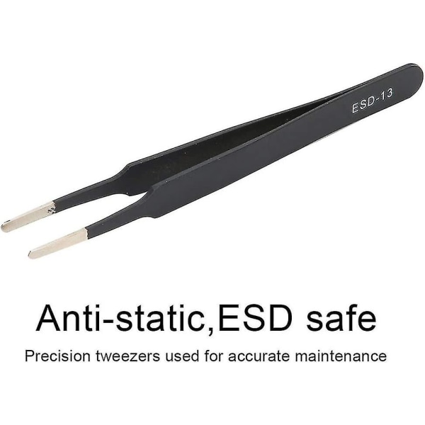 ESD-13 Antistatiske Presisjonstenger, Rett Flat Spiss Tang Rustfritt Stål Tangsett