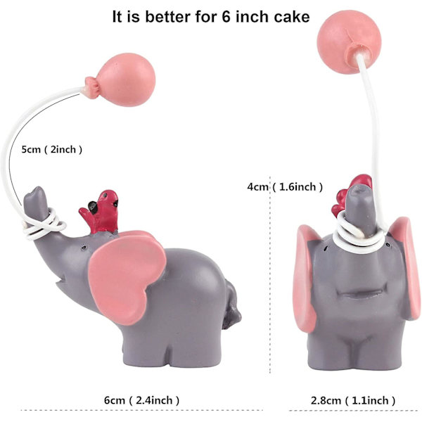 Pakke Resin Lille Elefant Kage Topper Med Ballon Fugl Babyshower Pige Fødselsdagsfest Skrivebords Kage Dekoration Pink