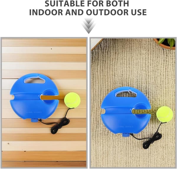 Tennis Tränare Rebounder Kit med Blå Rund Bas, 2 Elastiska Strängbollar för Soloträning