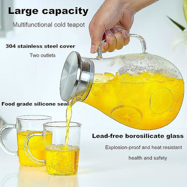 Borosilikat Glas Tekande med Infuser, Varmebestandig, 1500ml Stål