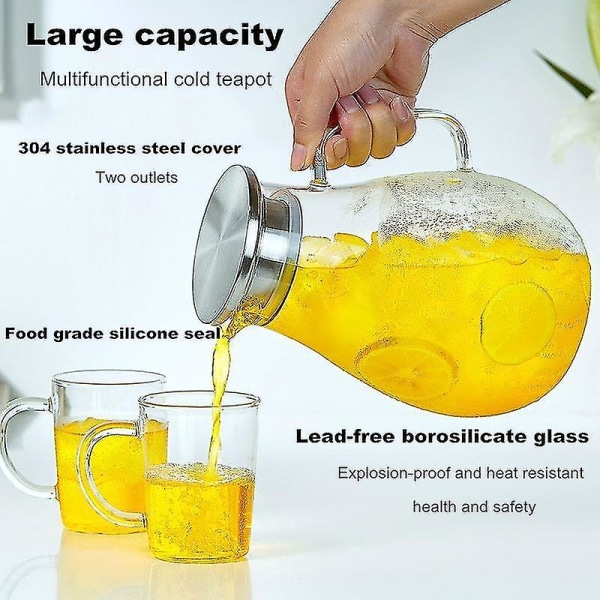 Borosilikatglass-tekanne med infuser, varmebestandig, 1500 ml, stål