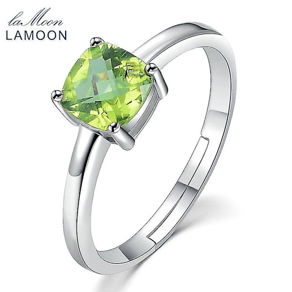 Lamoon 6mm Naturligt Kvadratisk Slippad Peridot Silverring