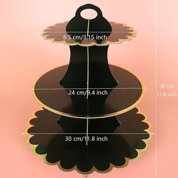 2-pakks pappkakefat, 3-lags papirkakefat, dessert- og bakverkstårn, runde kakefat Black