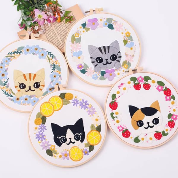 Katt broderisett Nybegynner DIY Håndbroderisett Bomullsmateriale