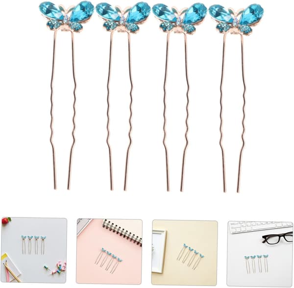 4 stk. U-formede Rhinestone Sommerfugle Hårnåle Hårpynt Tilbehør