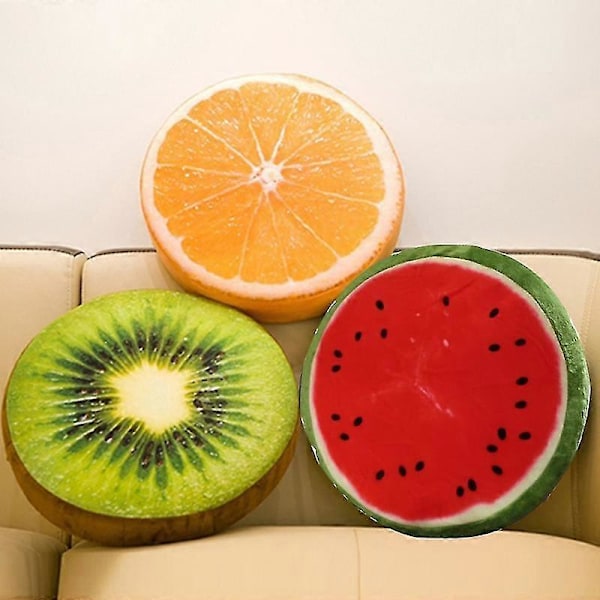 Pehmeä pyöreä tyyny, plushipehmustettu tyyny, oranssi kiwi vesimelonin hedelmälelu, istuintyyny Jikaix