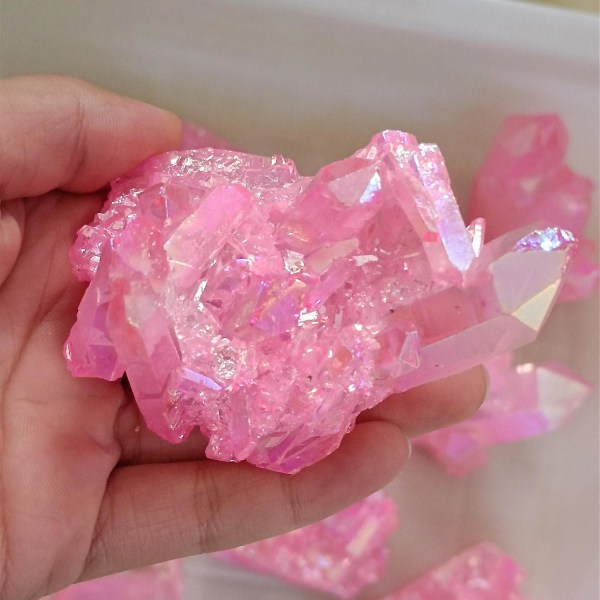 1 stk Pink Flame Aura Quartz Crystal Cluster Exemplar