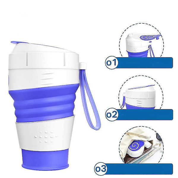 450ml Foldbar Silikon Rejsemug med Låg og 1 Strå