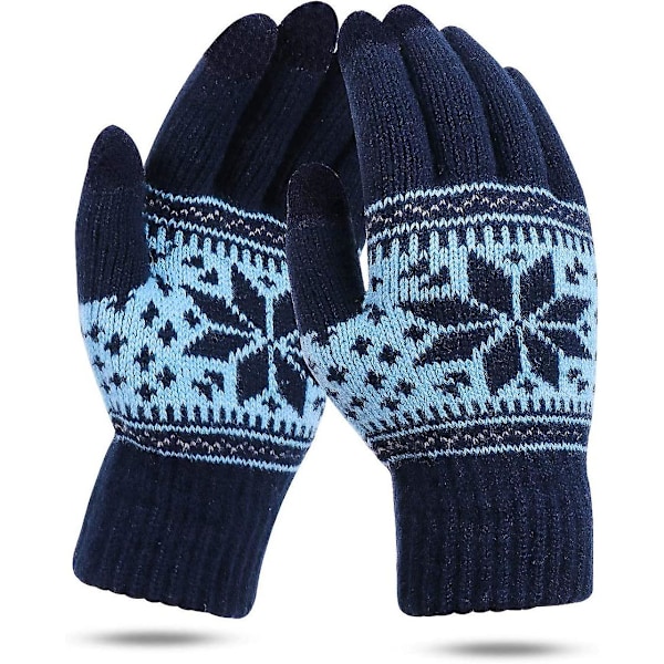 Dame Strikkhansker Berøringsskjerm Vinter Snøblomst Trykk Varme Votter Unisex