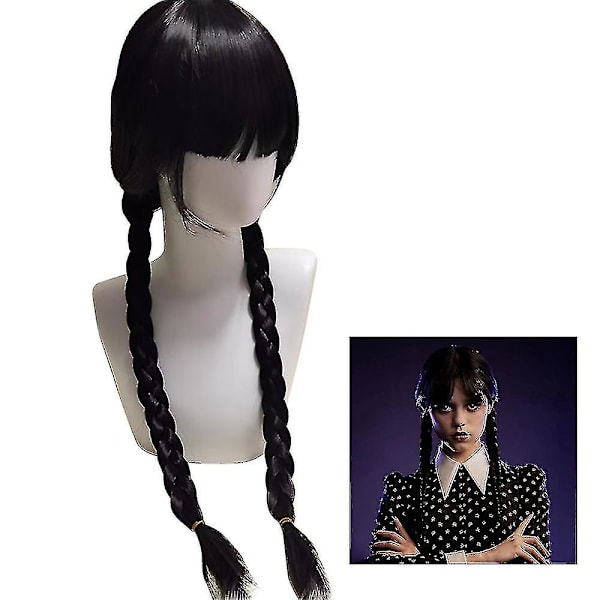 Naisten Wednesday Addams Deluxe -asusetti Nevermore-uniformu asu peruukit L Only Wigs
