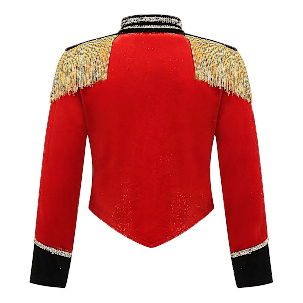 Barnflickor Cirkus Ringmästare Cosplay Kostym Halloween Fest Stå Krage Långärmad Toppar Fransar Pärla Epaulette Jacka Rock