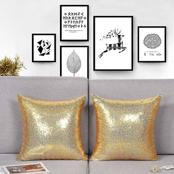 Set med 2 Kuddfodral med Havfru-paljetter (guld, 18x18 tum)